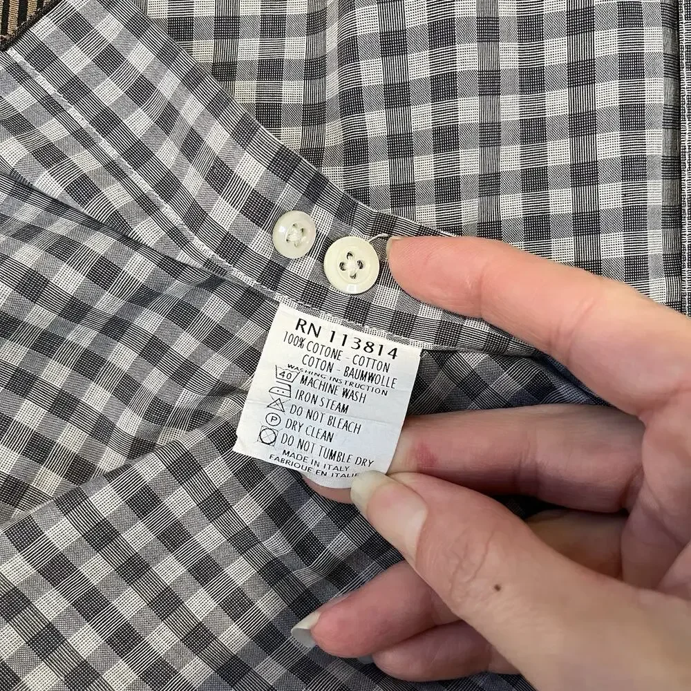 Billy Reid Shirt Men XL Gingham Check Full Cut Button Down Long Sleeve Gray/Whit
